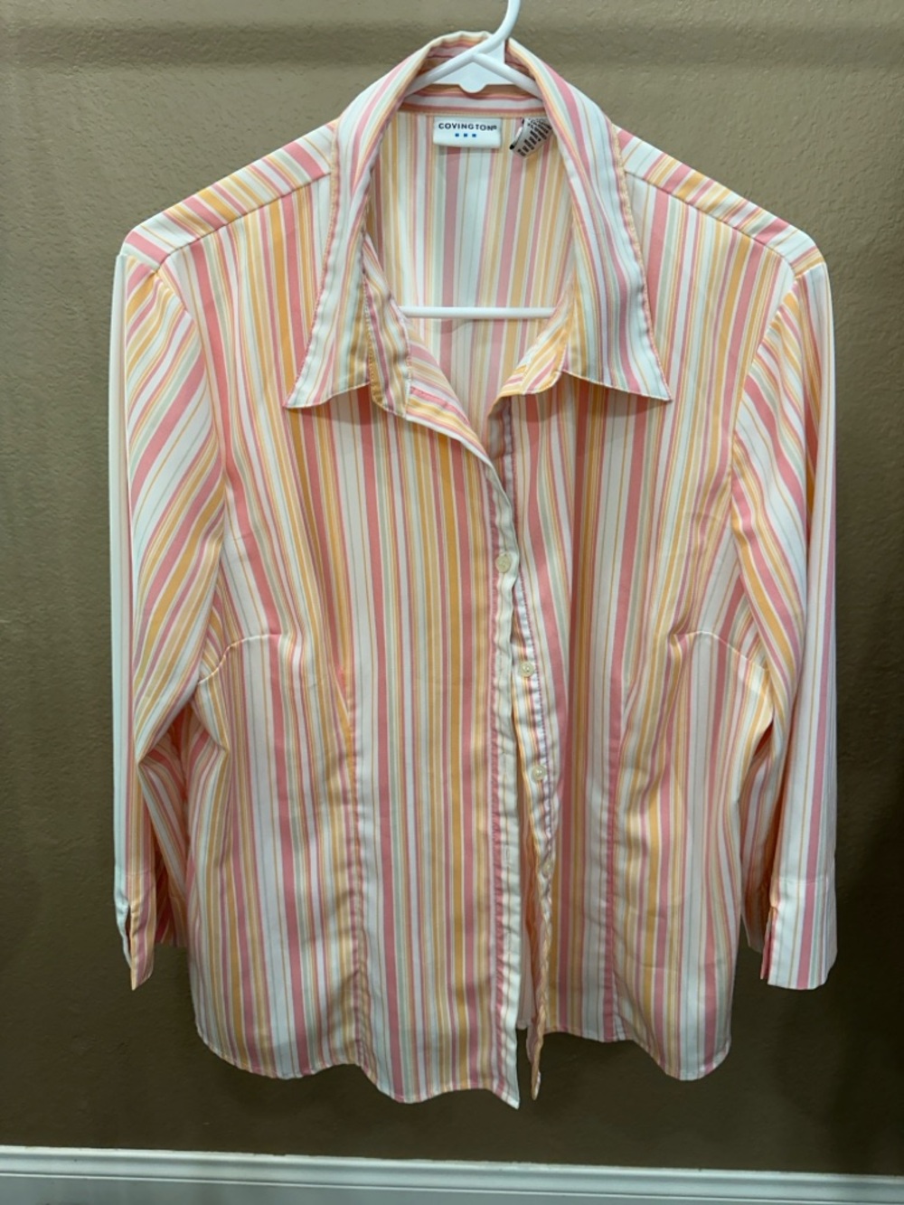 Covington Pink, Yellow & Cream Striped Button Front Shirt